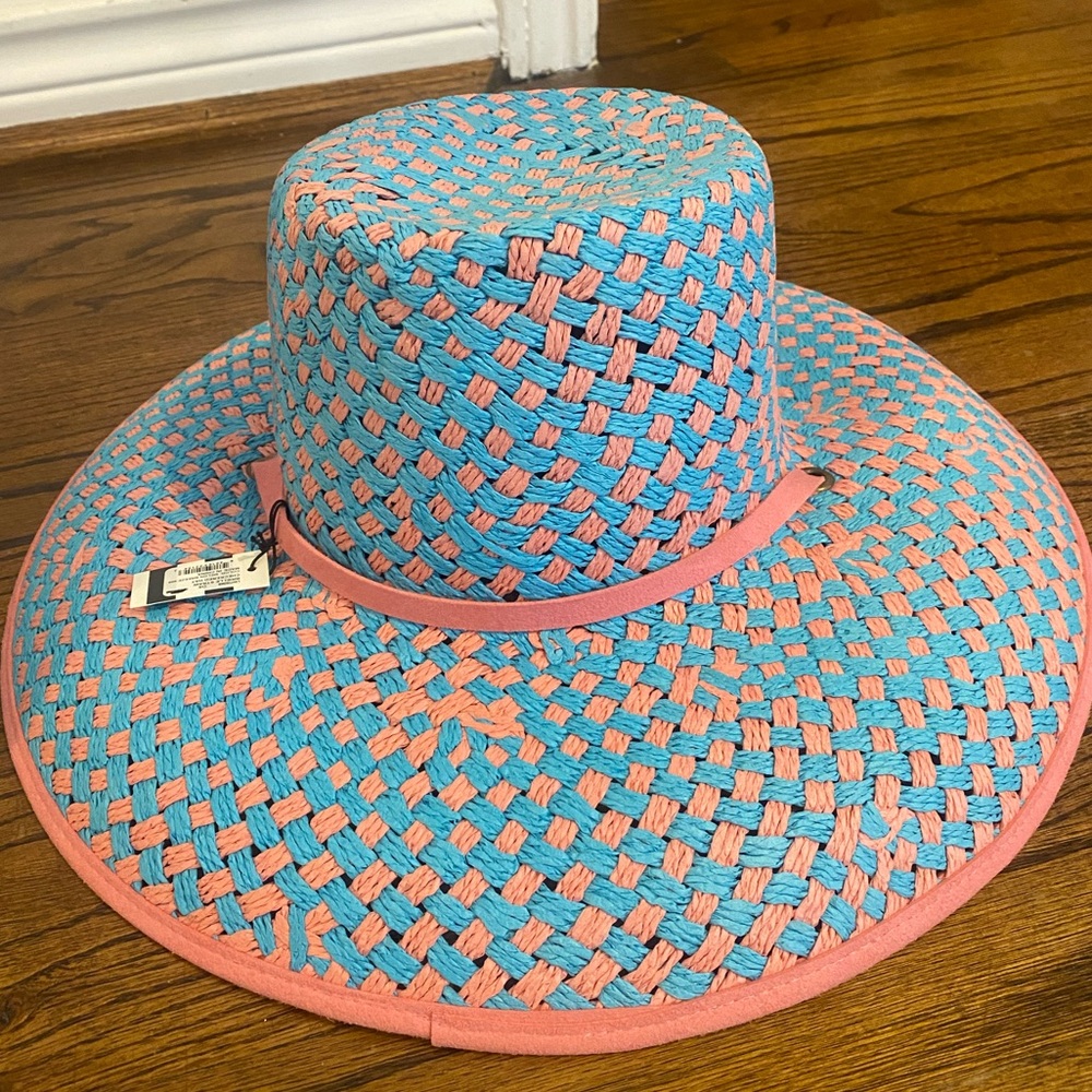 NWT Lele Sadoughi pink and blue straw hat